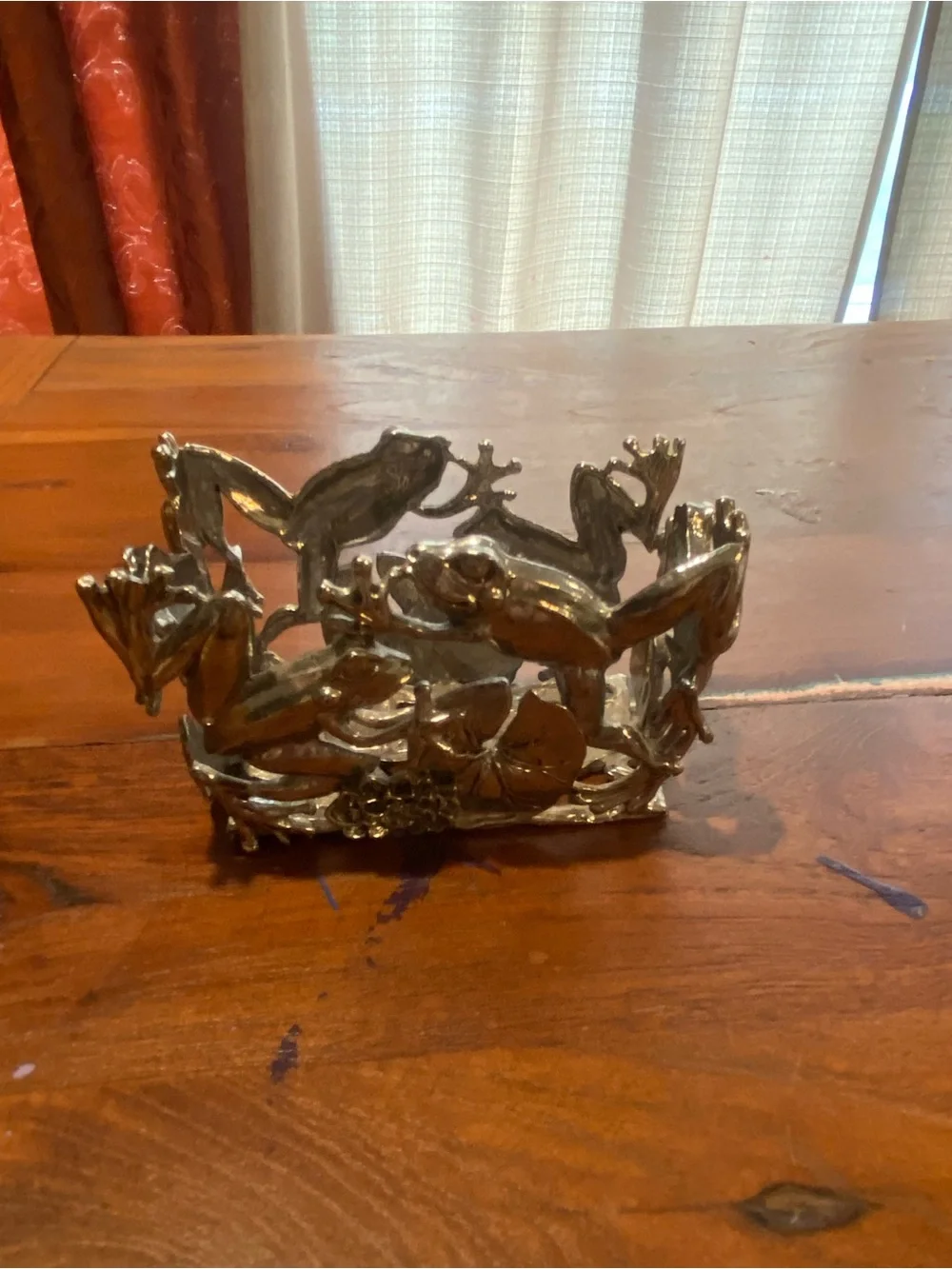 Arthur Court Vintage Frog and Lily Pad Aluminum Basket